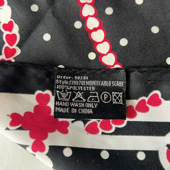 Decorative Scarf Lightweight Hearts Black Red White 28”x27” - Picture 5 of 5